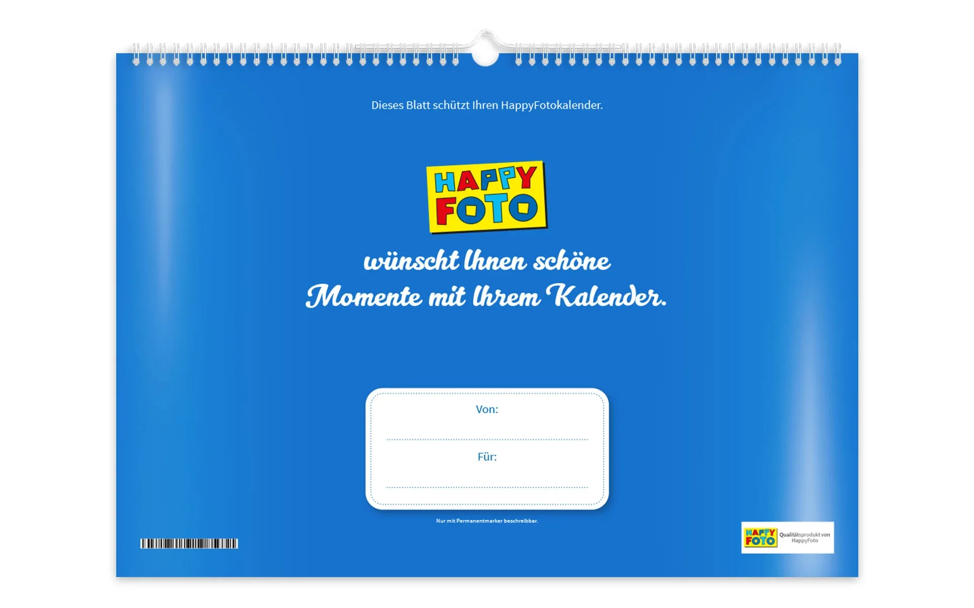 HappyFotokalender – Deckblatt Deckblatt eines HappyFotokalender zum Schutz des Kalenders.