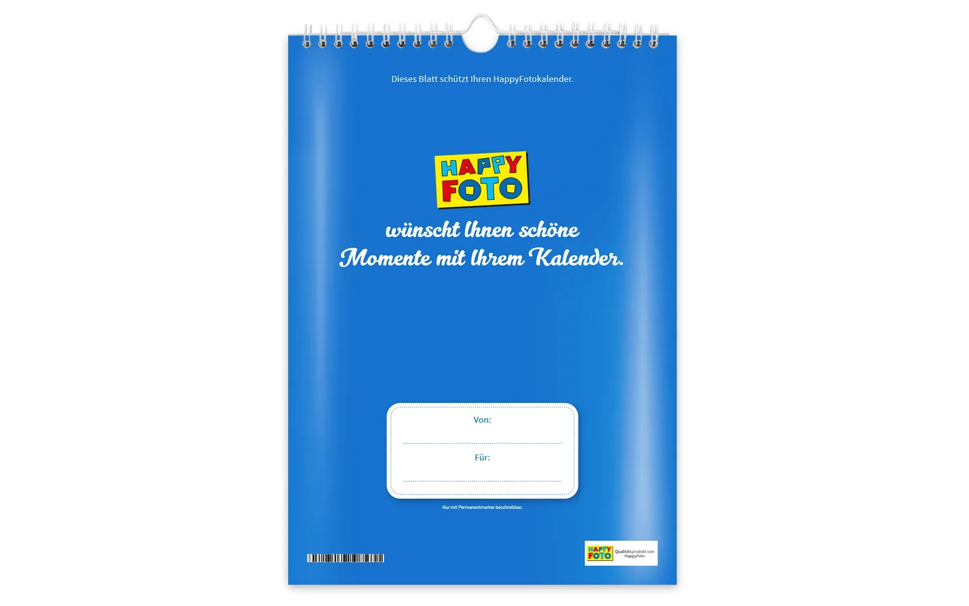 Deckblatt eines HappyFotokalender zum Schutz des Kalenders.