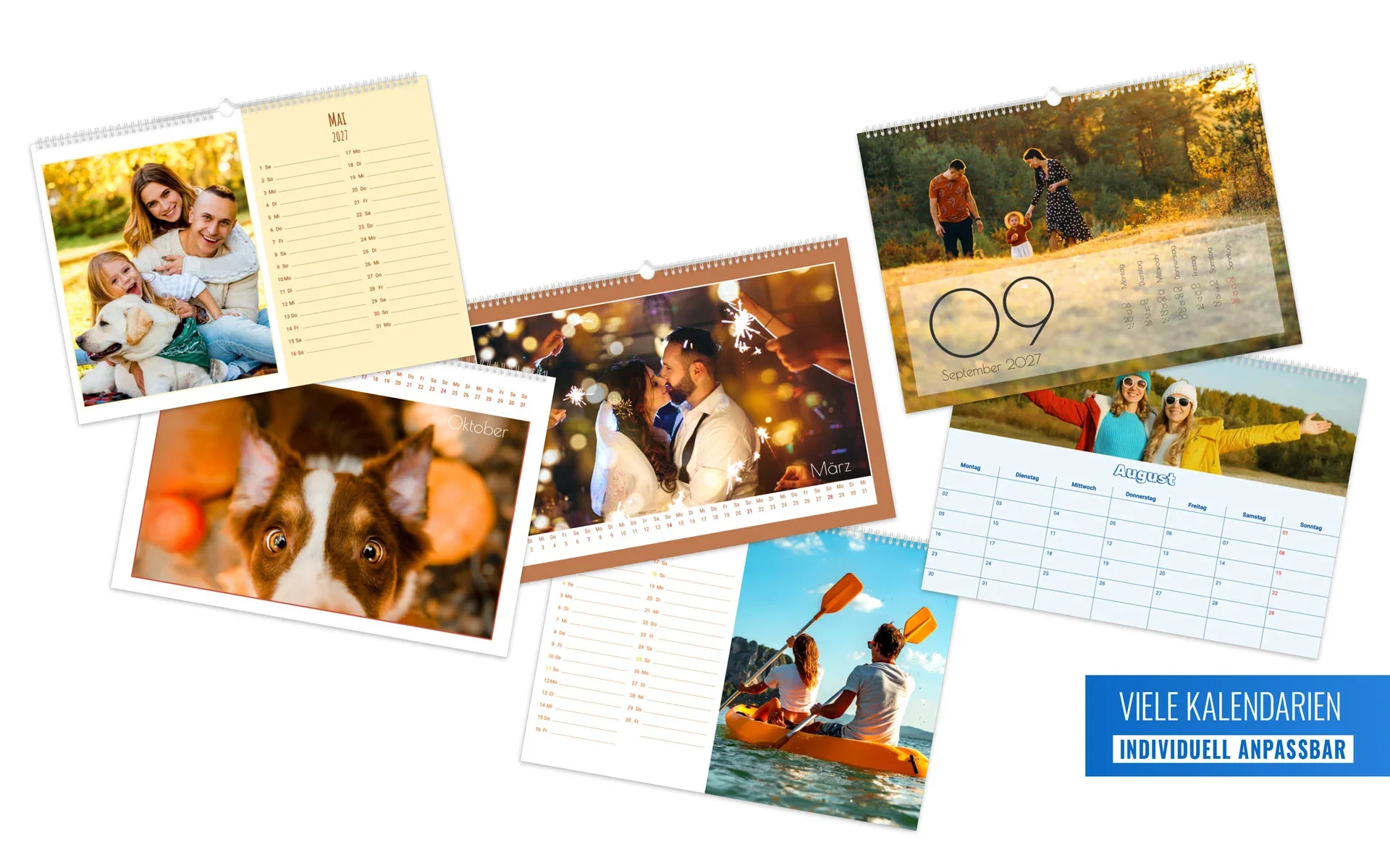 6 verschiedene HappyFotokalender mit den verfügbaren Kalendarien.