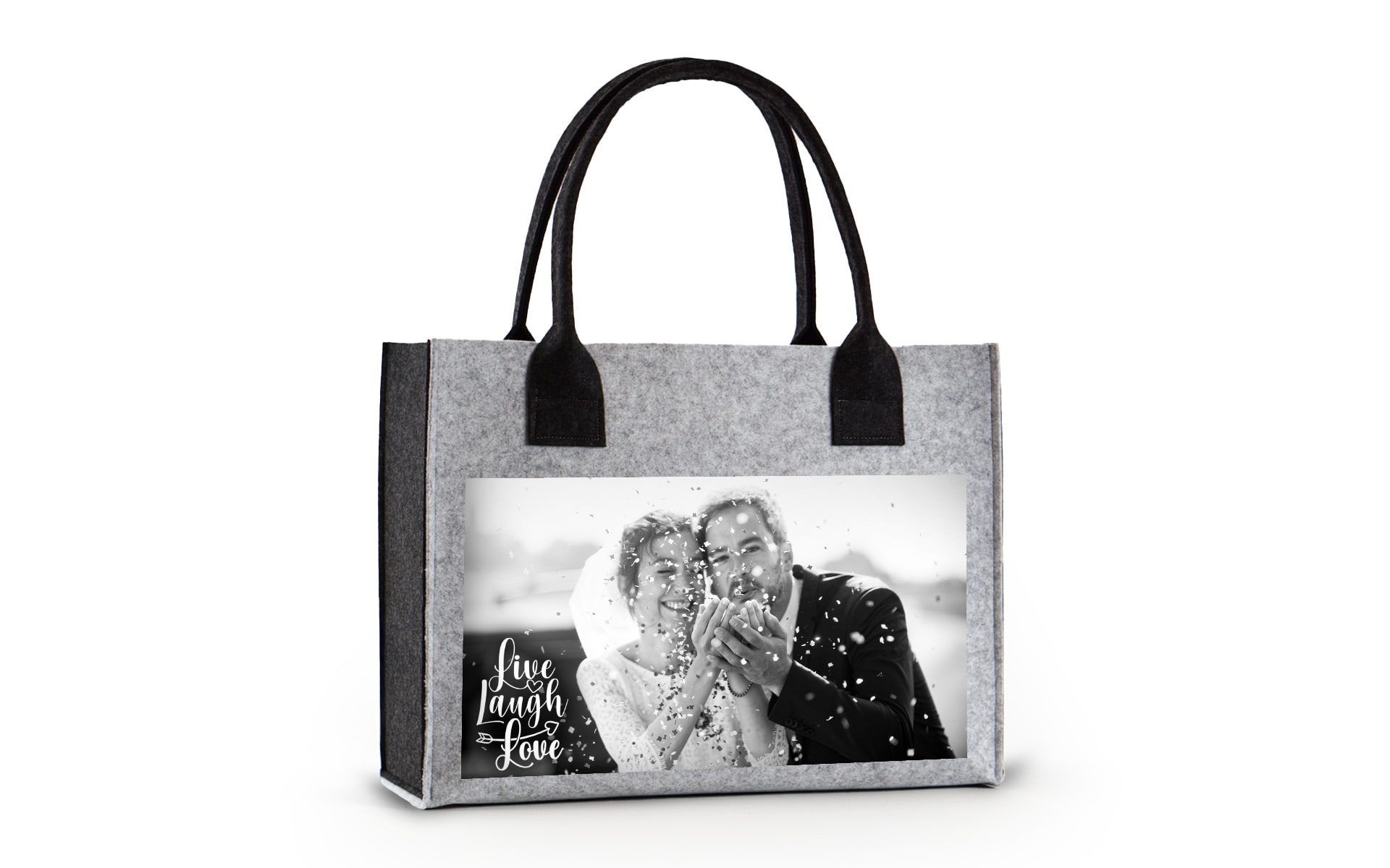 Persönliche Foto-Filztasche in hellgrau