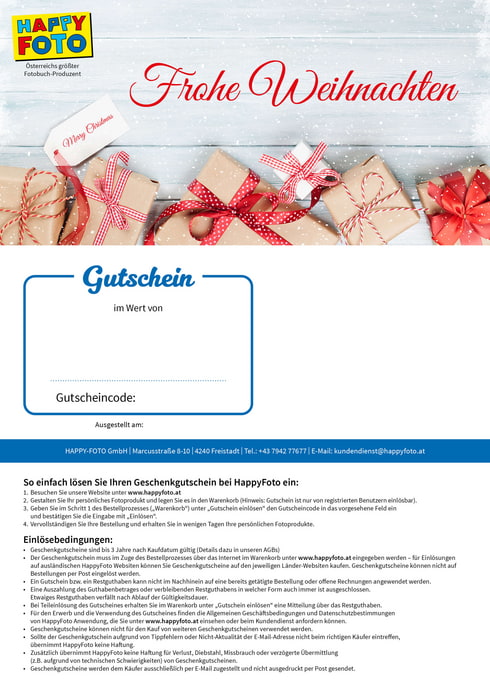 Gutschein für Fotoerinnerungen zu Weihnachten – sofort zum Ausdrucken