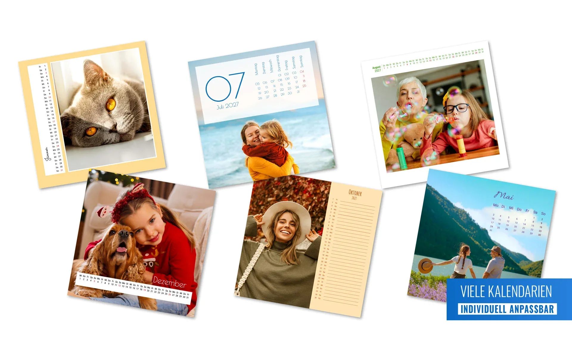 Holzblock-Kalender - quadratisch - Kalendarien 6 verschiedene Holzblock-Kalender quadratisch mit den verfügbaren Kalendarien.