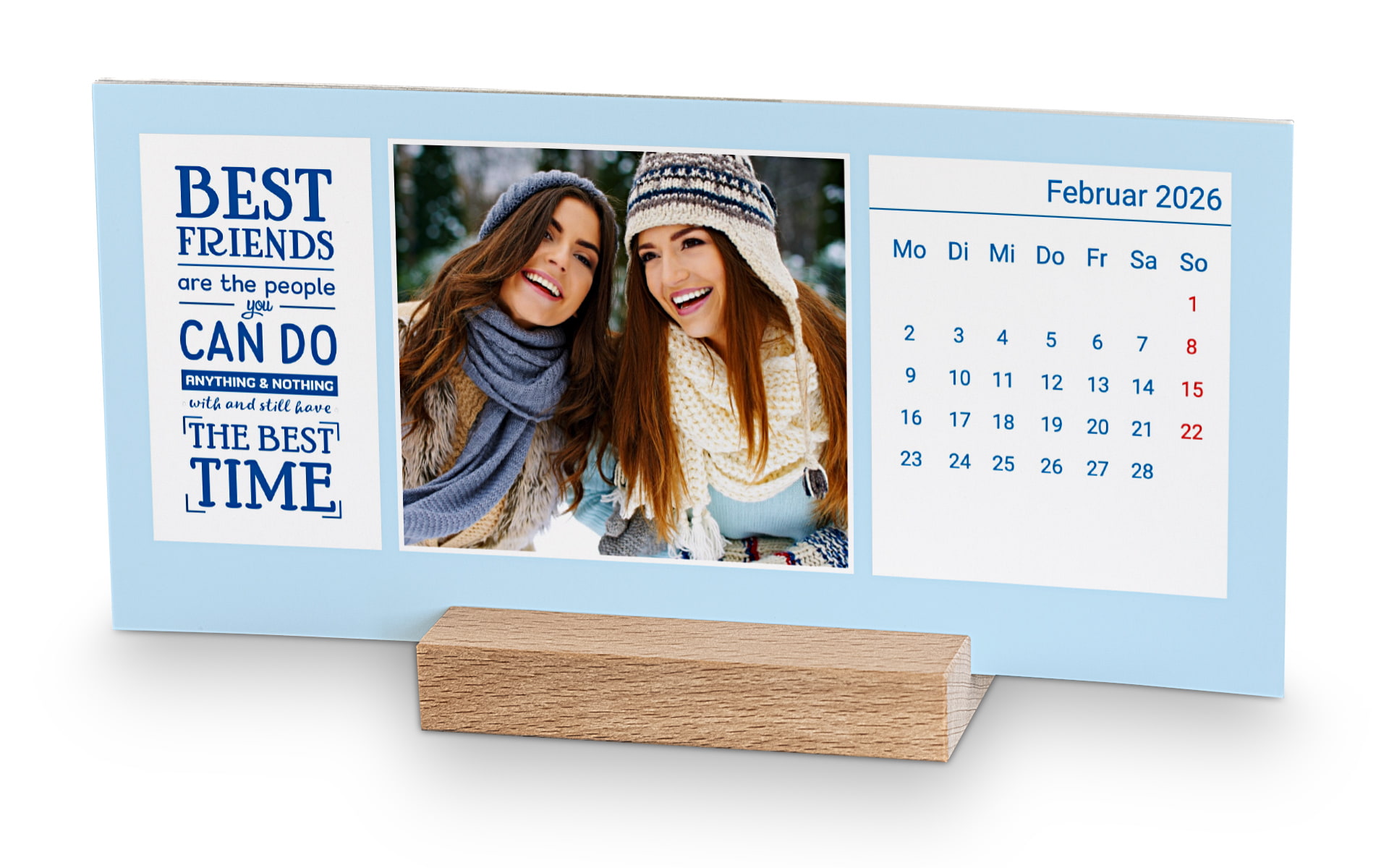 Tischkalender mit Holzblock im Querformat selbst gestalten